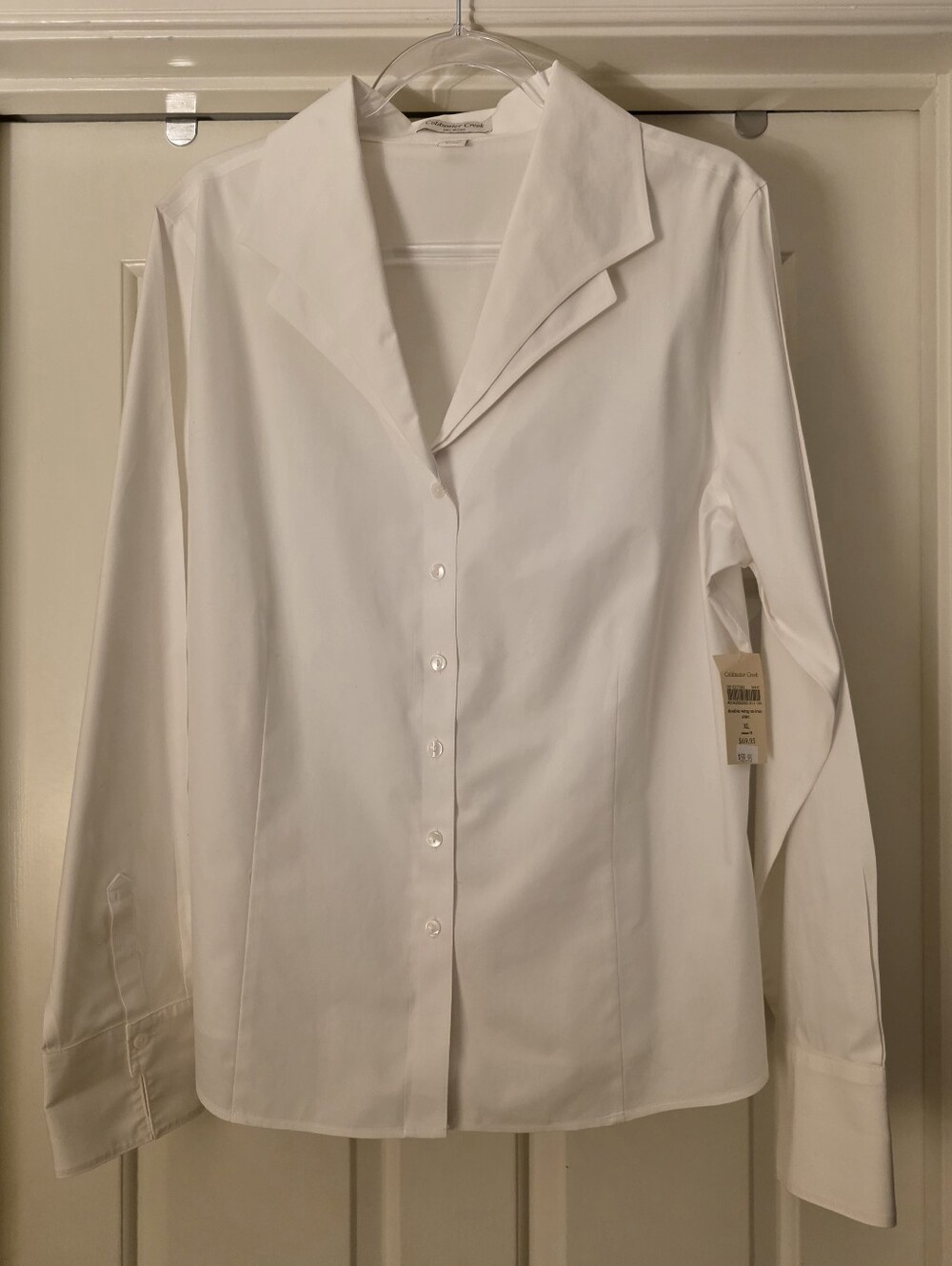 NWT Coldwater Creek Double- Collared, White, No-iron Blouse - Size XL (18)